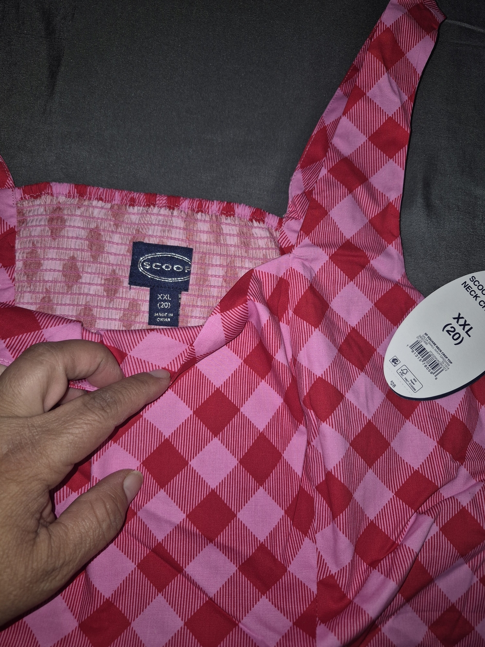 Scoop NYC Pink and Red Gingham Womens Top XXL